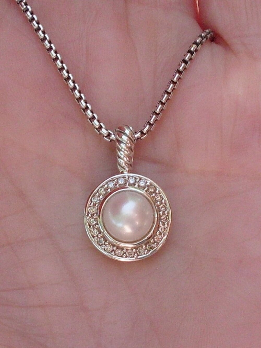 Retired - David Yurman Pearl & Diamond Cerise Pendant w/DY Chain - Gift Boxed